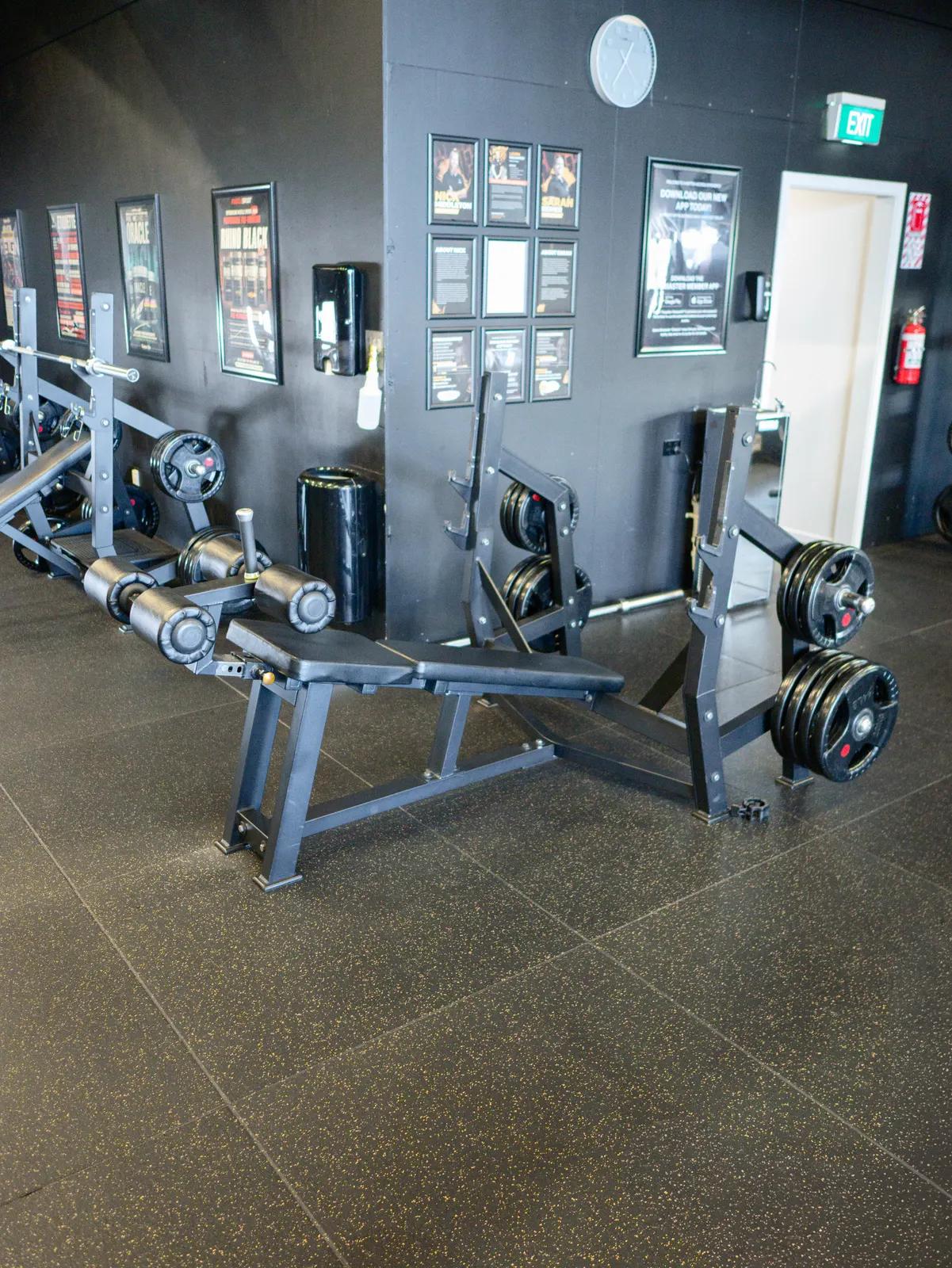 Plate Loaded Decline Bench Barbell Bench Press at Inception Gym Christchurch