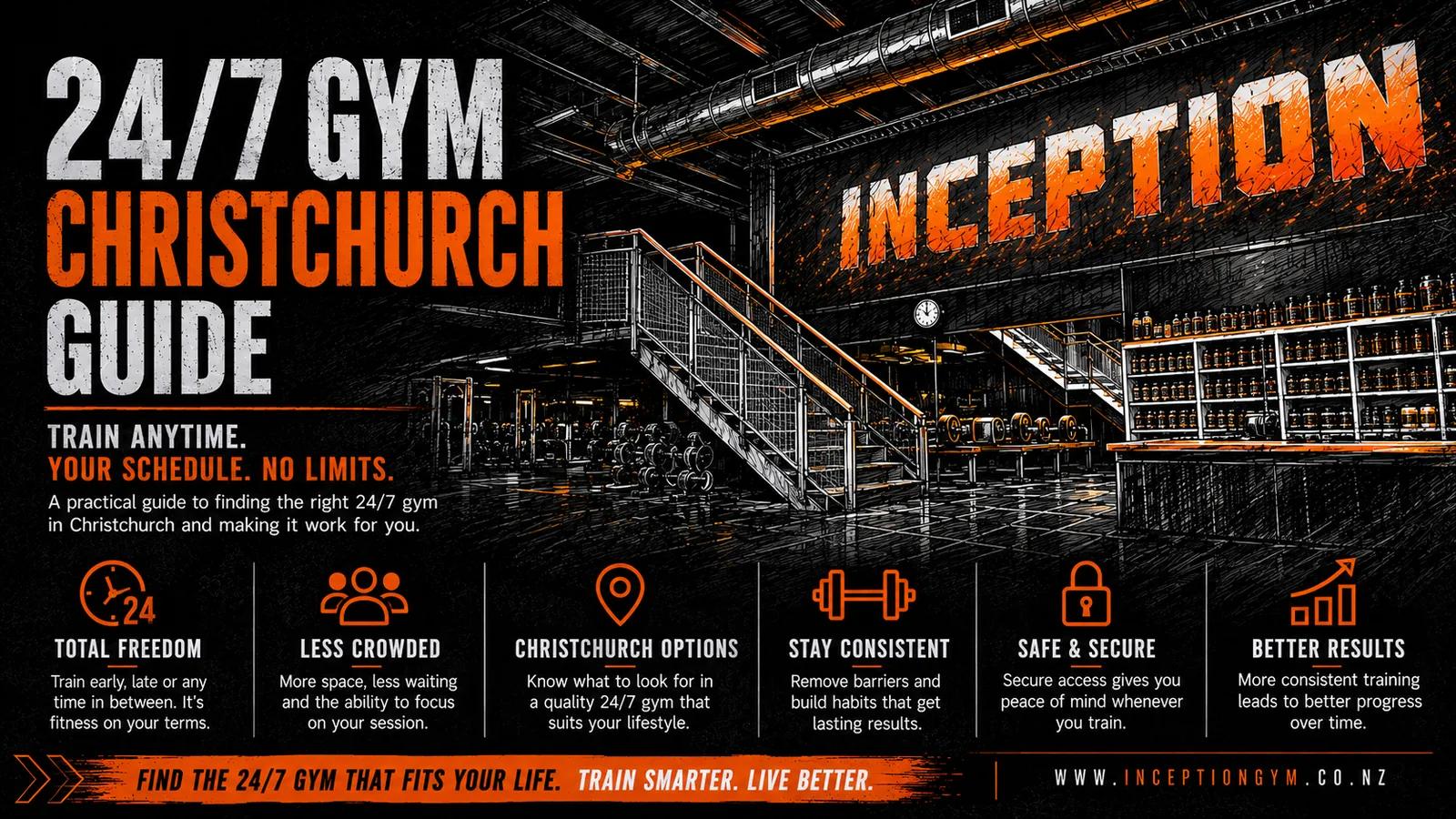 Inception Gym entrance with 24/7 access signage at Tower Junction Christchurch