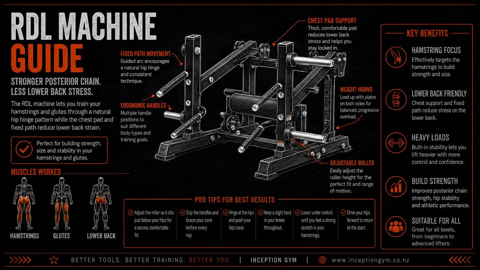RDL machine at Inception Gym Christchurch for hamstring and posterior chain training