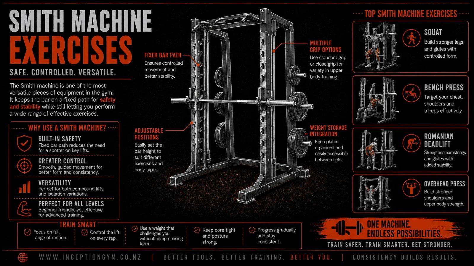Smith machine in the weight training area at Inception Gym Christchurch