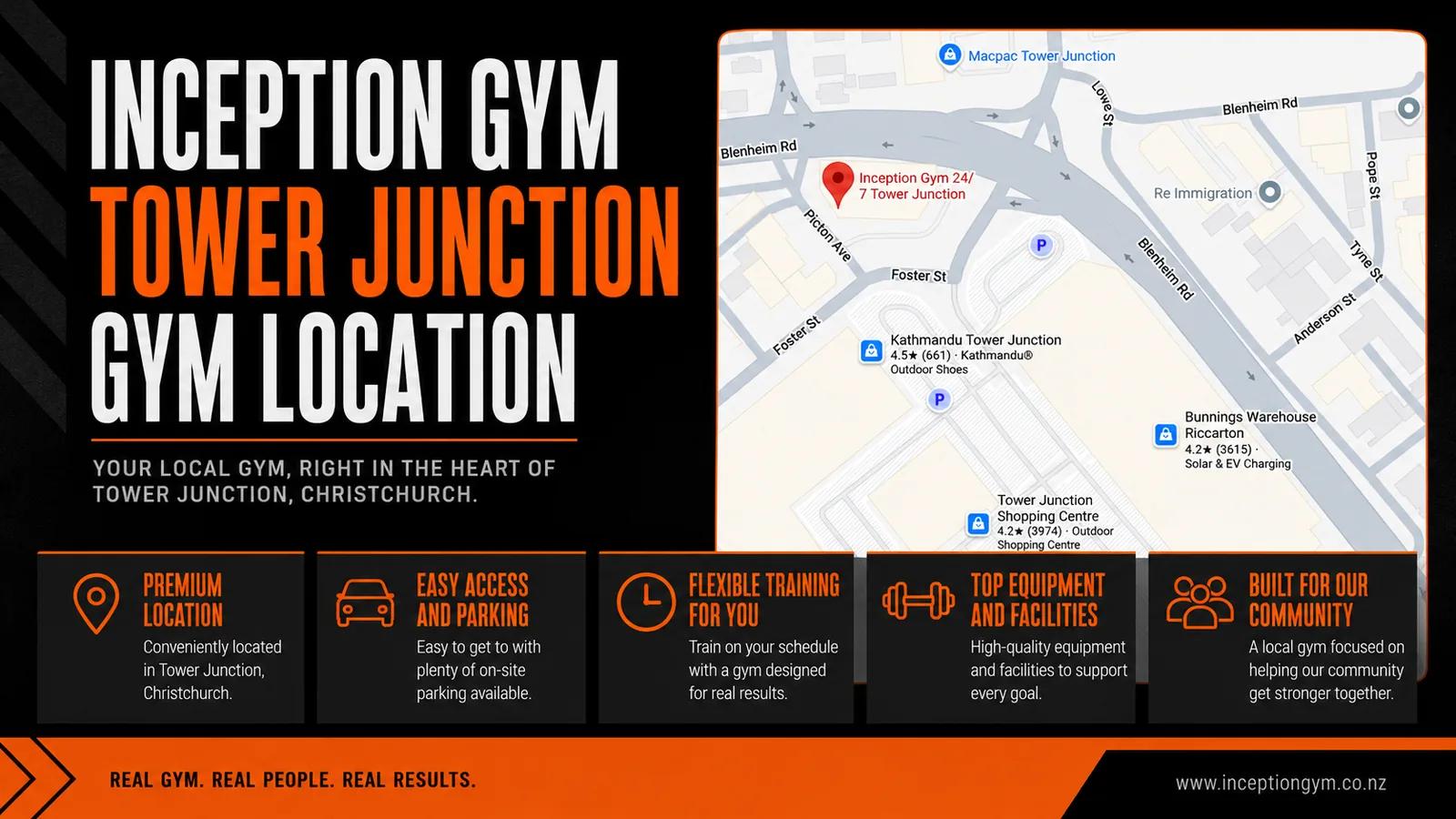 Tower Junction shopping precinct in Christchurch, home to Inception Gym at 65 Blenheim Road Addington
