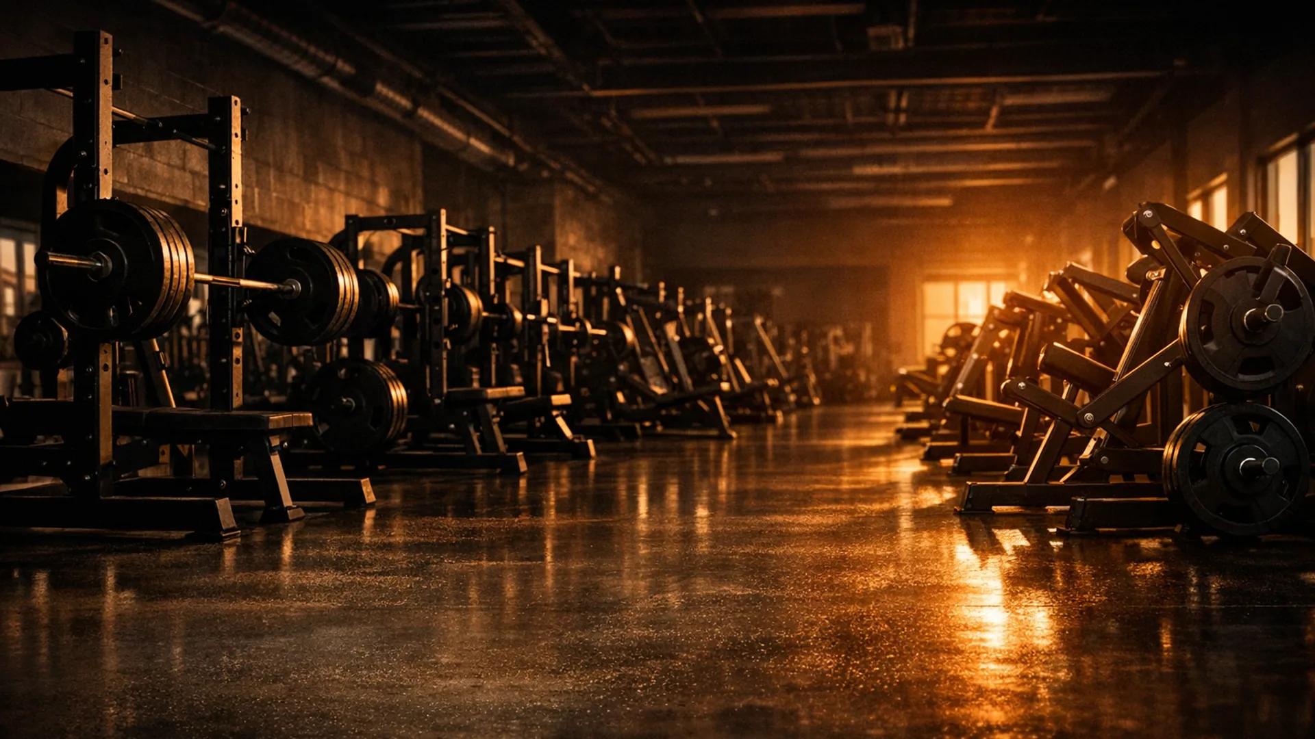 Inception Gym Christchurch membership training floor with plate-loaded machines at golden hour